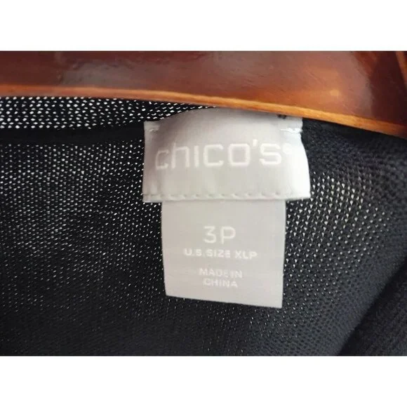 Chico's Pleated Faux-Pearl Accent Classy Long Open Cardigan Black Size 3P - Picture 9 of 10